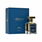 Korbaj Emir Extrait de Parfum 100ml perfume bottle with navy blue box on white background