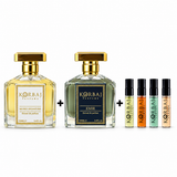 Korbaj Musky Signature and Emir Extrait de Parfum 100ml duo with 4-piece perfume discovery set.