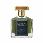 Korbaj Emir 100ml unisex citrus perfume: front view of the bottle with its navy label and gold cap.