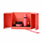 Korbaj Her Signature Set gift box opened at an angle with floral print doors