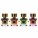 Korbaj Prestige perfume collection with four 100ml bottles: Oud For You, Scarlet Amber, Jade Royale and Rose Sands.
