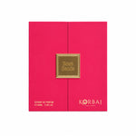Korbaj Rose Sands 100ml vanilla gourmand perfume for women: front view of the closed pink presentation box on white.